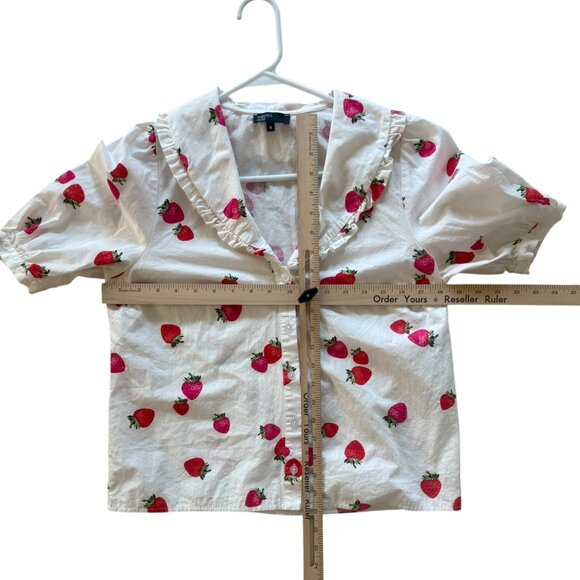 Nobody's Child Organic Cotton Strawberry Print Button Blouse Sailor Collar Sz.4 - Picture 6 of 11